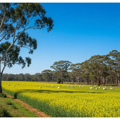 Diverse Australian landscape with agricultural fields and native bushland, symbolizing integrated pest management